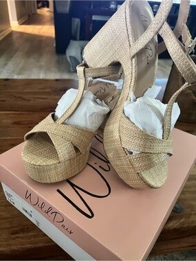 Wild Pair Natural Beige Woven Platform Heels